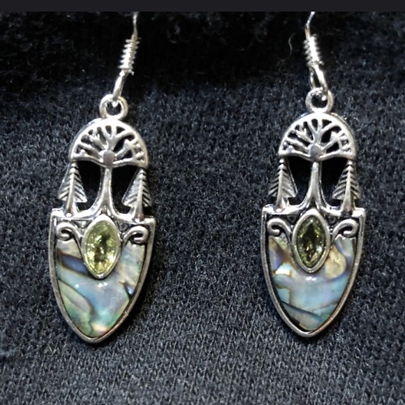 Tree Abalone Drop Green Crystal Earrings - Picture 4 of 4